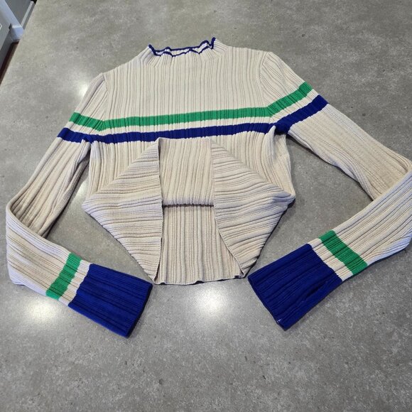 BDG Kiara Women's Open Back Ribbed Long Sleeve Sweater Beige Green Navy - Medium - Picture 7 of 13